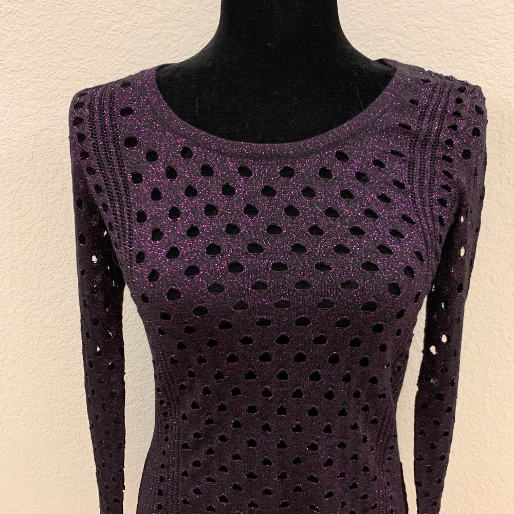 Mesh Knit Top with Metallic Purple Threading